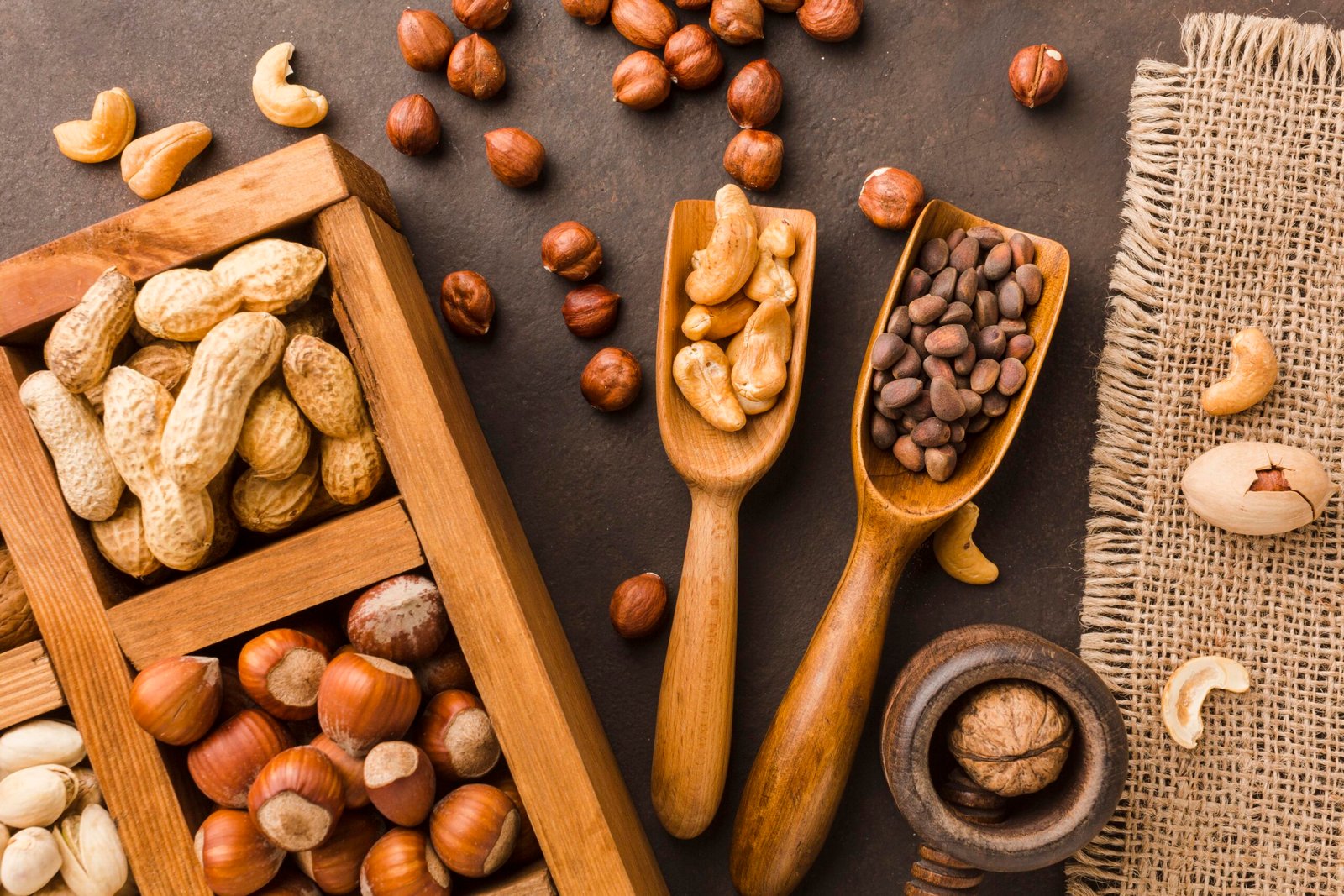 top-view-different-types-nuts 90% coffee powder
